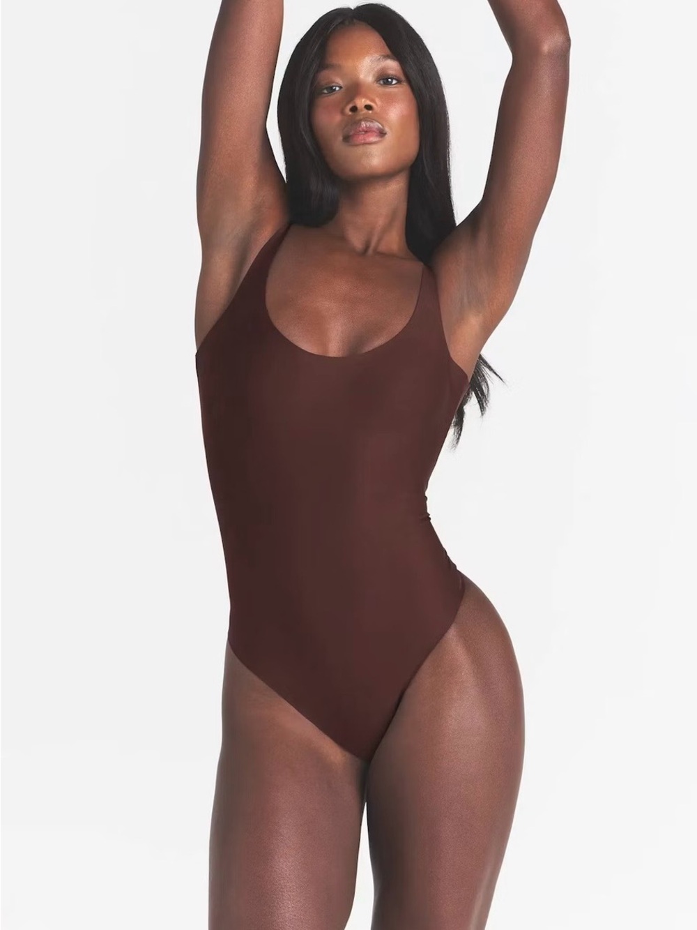 NWT SKIMS Scoop Low Back Thong Bodysuit In Cocoa Sz M